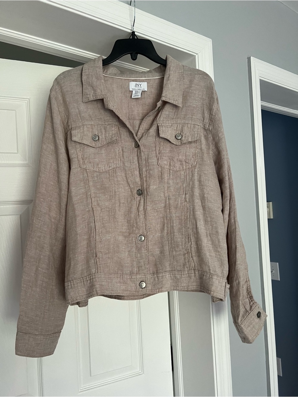 Jones New York Taupe Linen-Blend Button-Front Jacket
